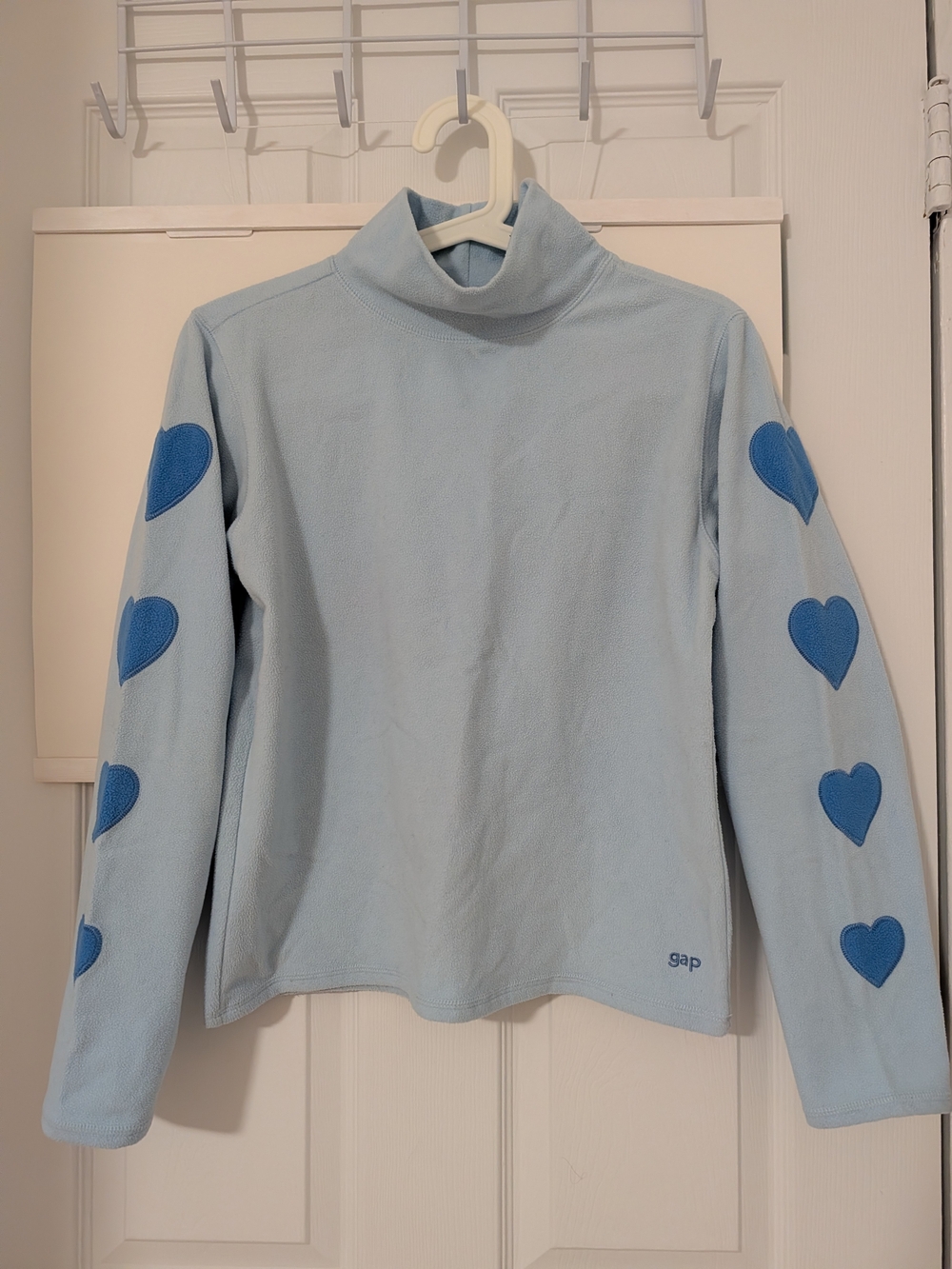 Gap Light Blue Turtleneck Sweater Shirt with Heart Sleeve Accents
